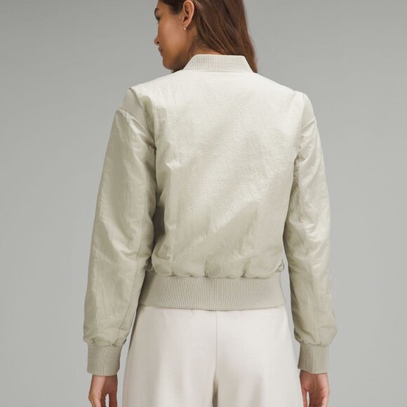 Women's Reversible Insulated Bomber Jacket In Raw/Linen/Bone - Picture 2 of 11